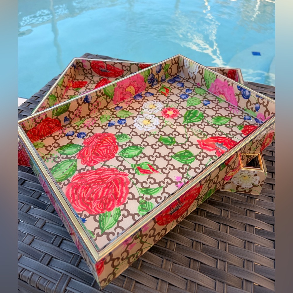 Large Fashion Floral Patterned Decorative Tray✨ 11” x 15”